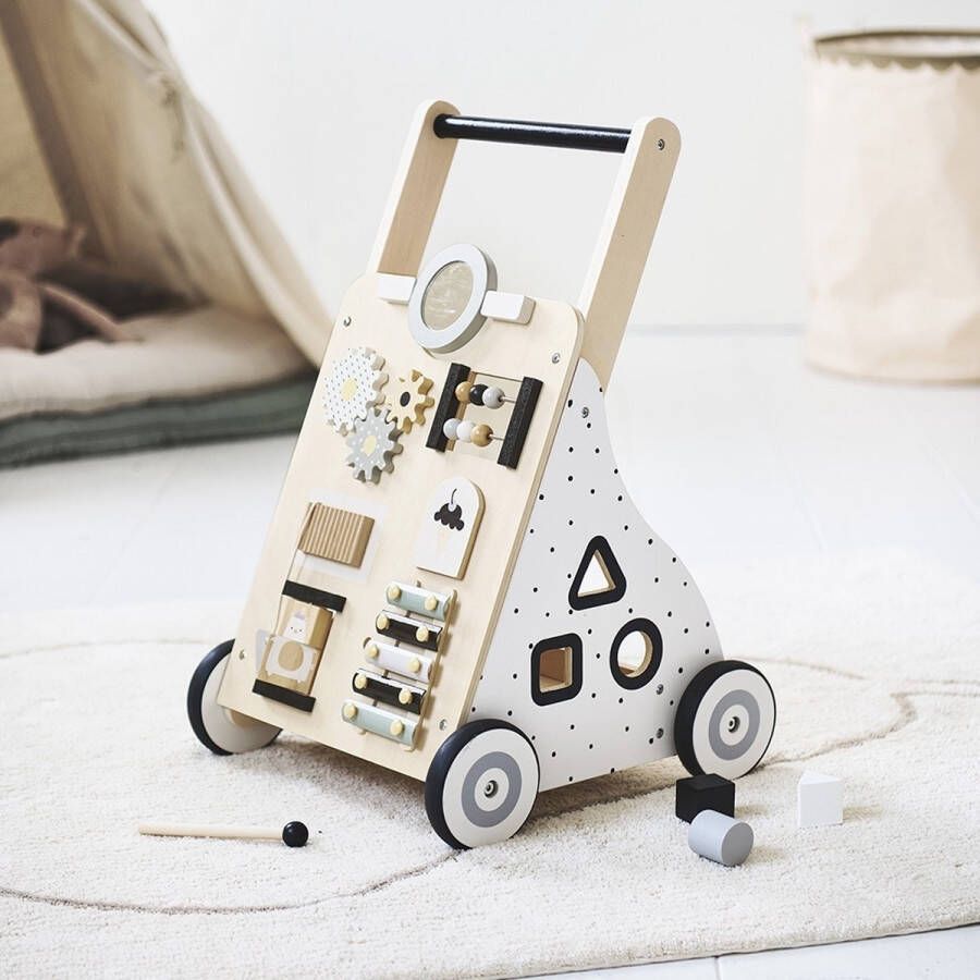 Petite Amelie Petite Amélie Houten Loopwagen 1 jaar Babywalker als Looptrainer Stimuleert Motoriek & eerste Stapjes Eindeloos Speelplezier (van Xylofoon Vormenstoof tot Spiegeltje) Naturel
