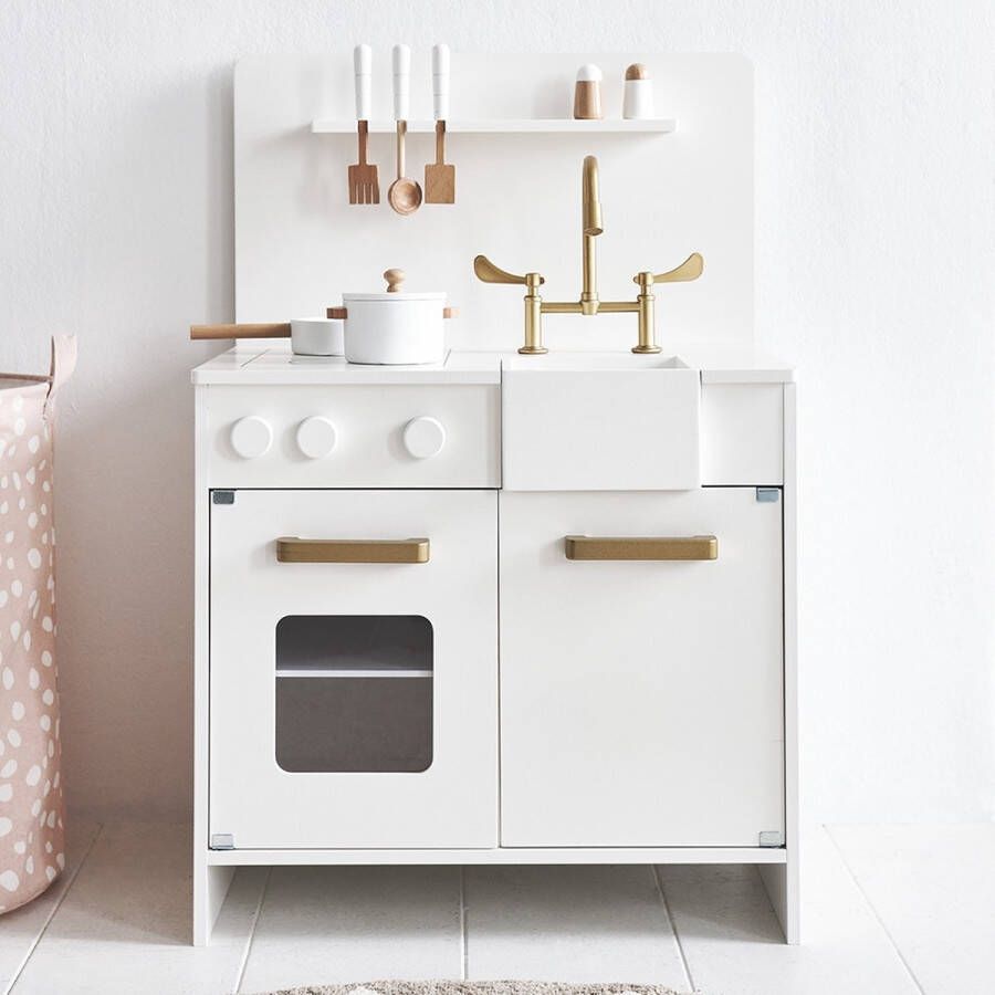 Petite Amelie Petite Amélie Kinderkeuken Hout Inc. 7 Speelgoed Keuken Accessoires Klassieker voor de Kleine Chefkok Hoogte 55 cm Wit