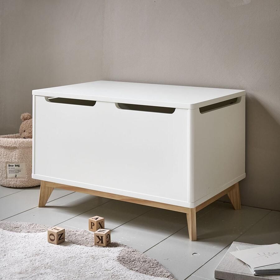 Petite Amelie Petite Amélie Speelgoedkist Kinderen Wit en Naturel- Opbergkist Genoeg Ruimte voor alle favoriete Boeken Speelgoed of Knuffels- H.40x L.60 x B.39 cm