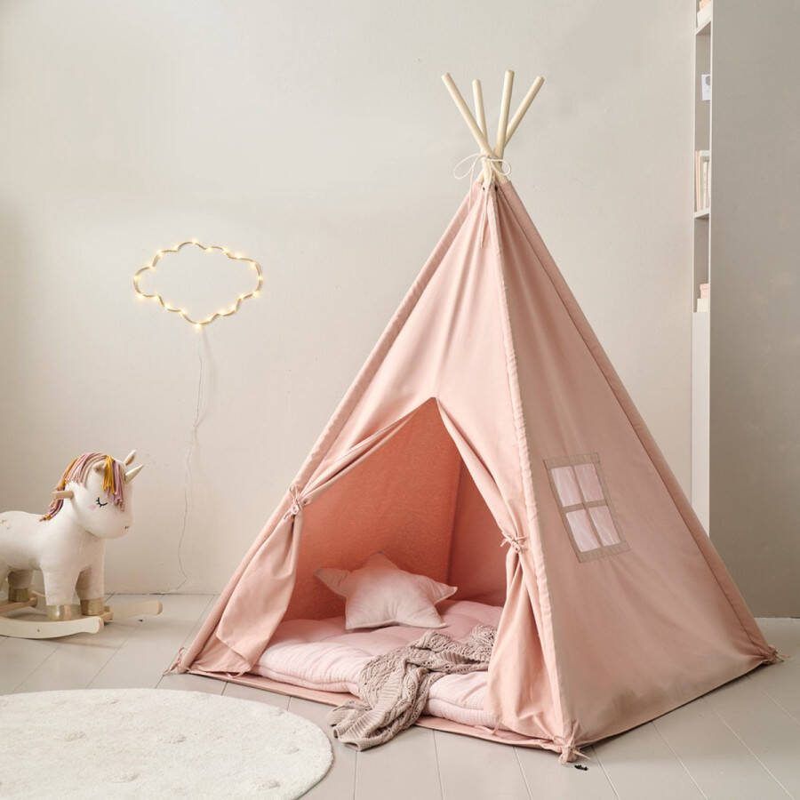 Petite Amelie Speeltent Meisjes 'Été' Roze – Tipi voor Kinderen met dunne Vloerbodem – 100% Katoen Wigwam – Sprookjesachtig Plekje voor Fantastische Avonturen