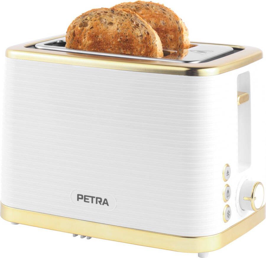Petra 2-slice broodrooster met opwarmrek inclusief verwijderbare kruimellade wit goud 930 W