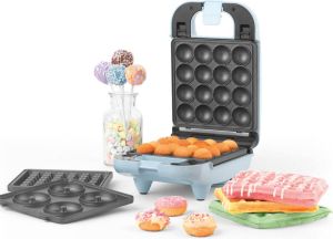 Petra 3 in 1 Wafel ijzer Donut maker (4 donuts) en Cake pop maker (16 cakepops) Blauw