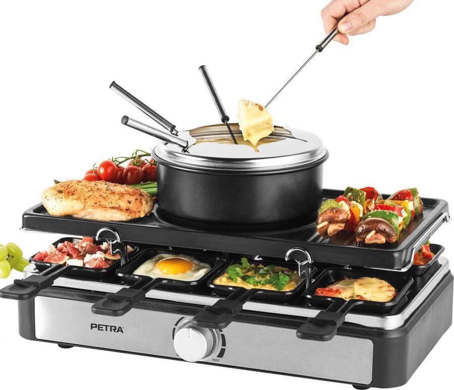 Petra 2-in-1 Raclette Grill & Fondue Set instelbare temperatuur niet-klevend 1400 W