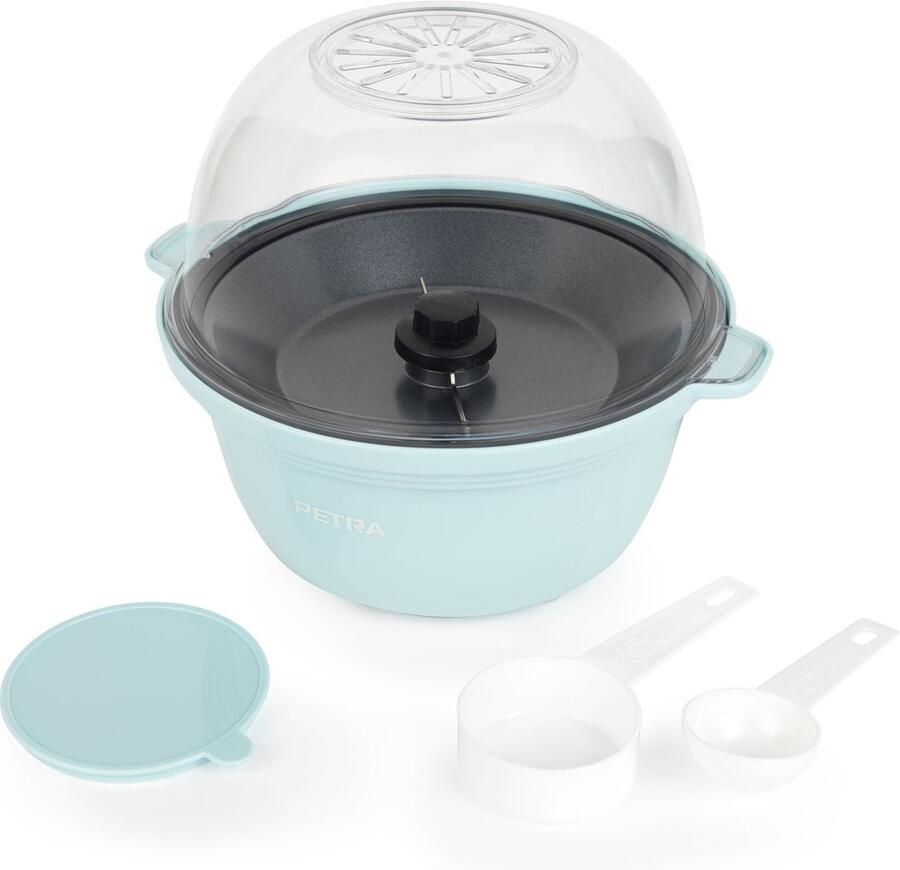 Petra Mini Popcorn Maker – Electric Home Made Hot Air Corn Popper machine roerfunctie voor gezonde olie vetvrije snacks Mess-Free deksel & Serving Bowl niet-klevende coating blauw