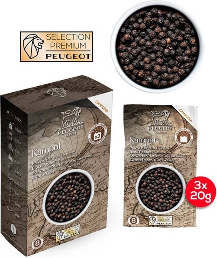 Peugeot Kampot Zwarte Peper Zakjes 3x20 G