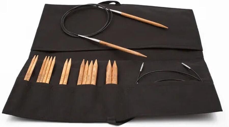 Phildar (Ppy) Complete set van 8 paar rondbreinaalden met 3 kabels en etui Hout