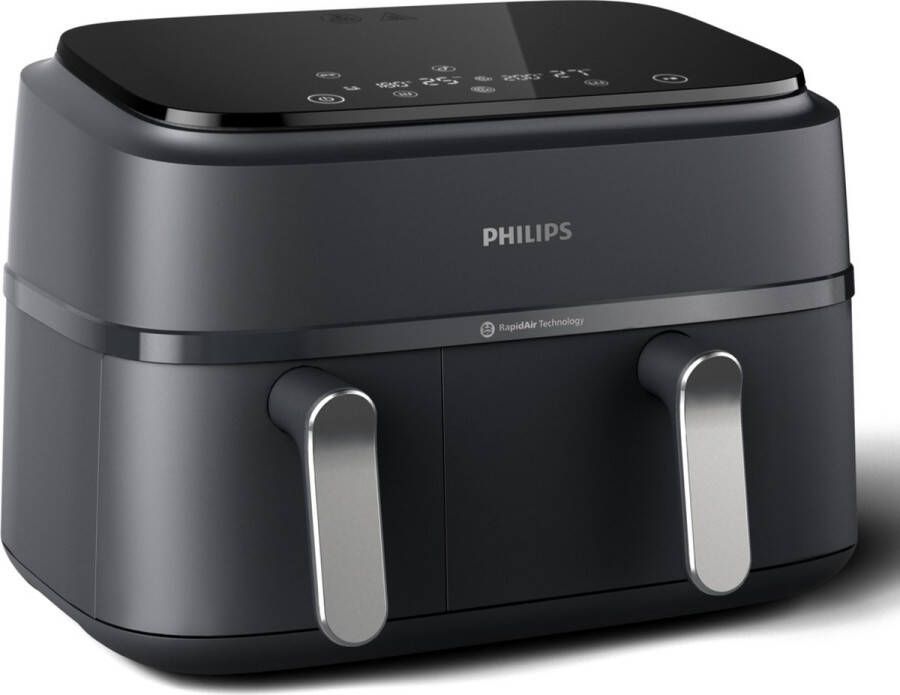 Philips 3000 Series Dual Airfryer NA351 00 Dubbele Mand 9L Tot 6 Personen Zwart Zilver