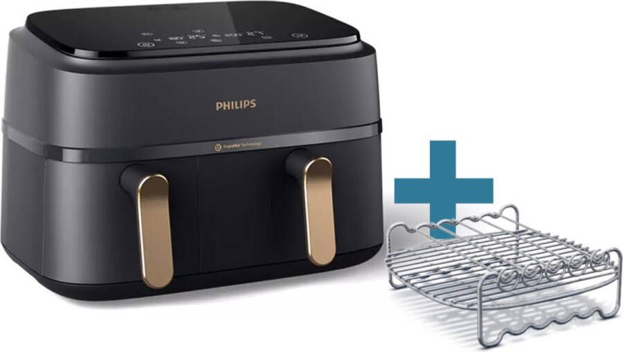 Philips Airfryer 9L met dubbele mand RapidAir digitaal zwart (NA352 04)