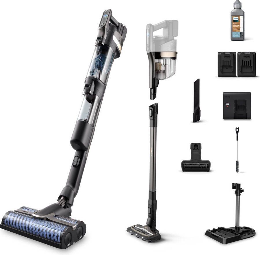 Philips AquaTrio 3-in-1 snoerloze steelstofzuiger dweil en kruimelzuiger 45 min. gebruiksduur met extra batterij (XW9385 01)