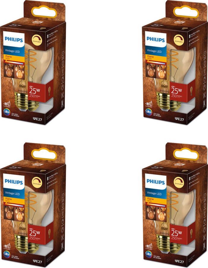 Philips Deco Filament LED lamp Goudkleurig E27 Dimbaar Extra Warmwit licht 4 stuks