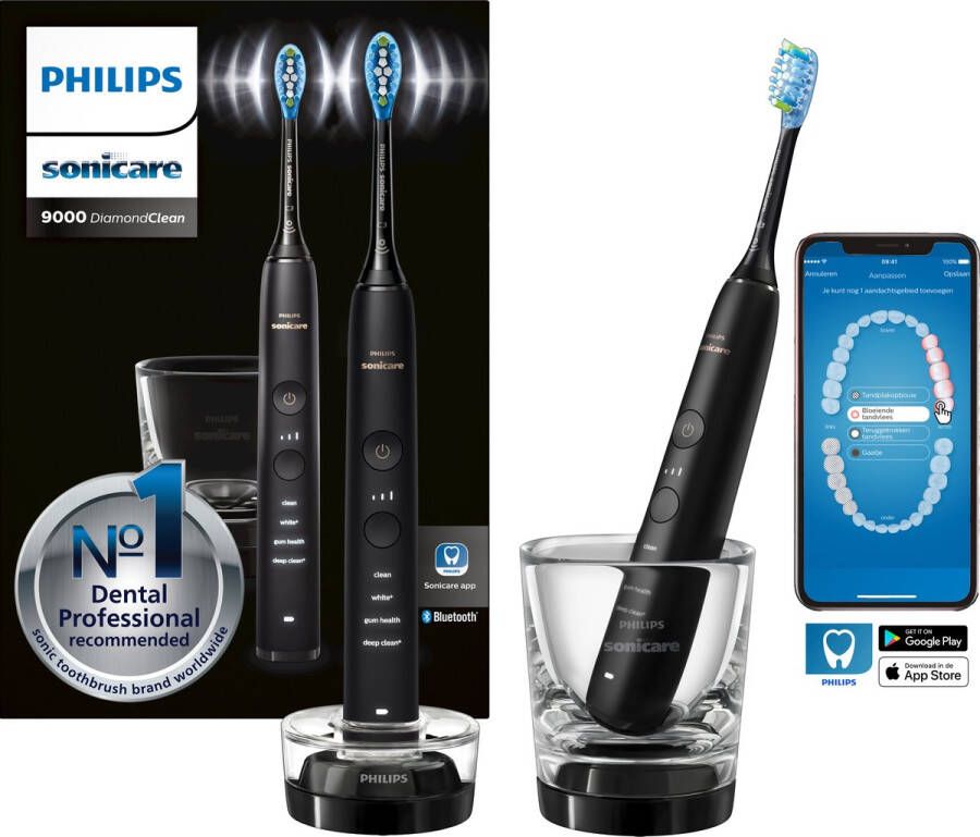 Philips DiamondClean 9000 HX9914 54 Elektrische tandenborstel Zwart Duo pack