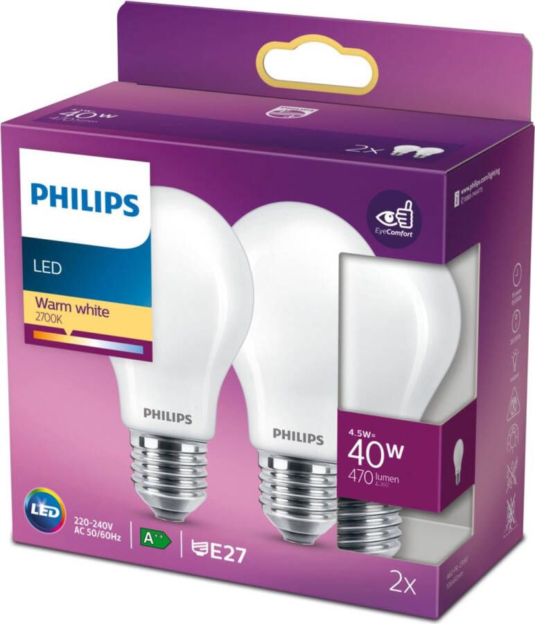 Philips energiezuinige LED Lamp Mat 40 W E27 warmwit licht 2 stuks Bespaar op energiekosten