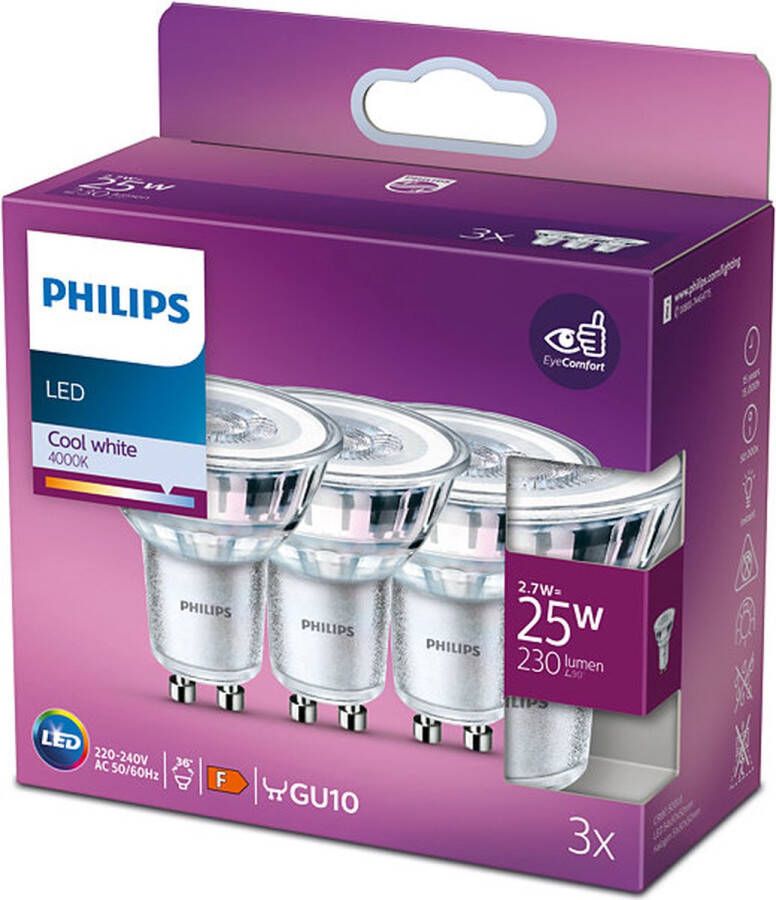 Philips energiezuinige LED Spot 25 W GU10 koelwit licht 3 stuks Bespaar op energiekosten