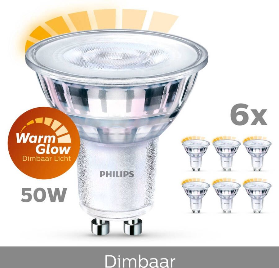 Philips energiezuinige LED Spot 50 W GU10 Dimbaar warmwit licht 6 stuks Bespaar op energiekosten