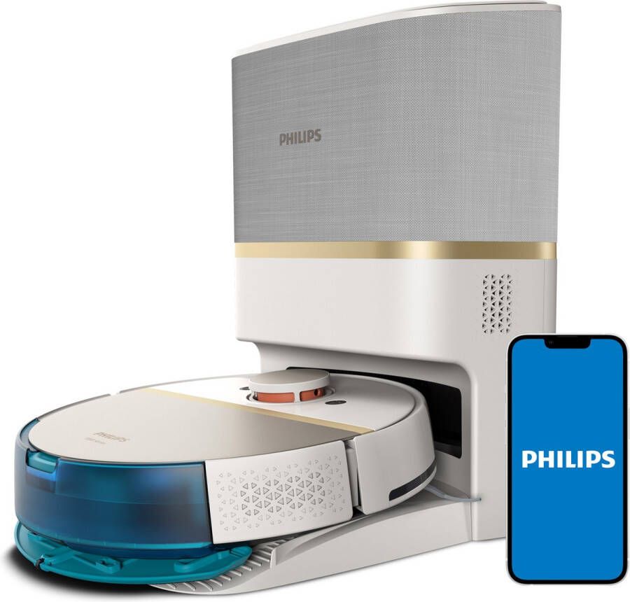 Philips HomeRun Aqua 7000 Series XU7100 02 Robotstofzuiger met Dweilfunctie Incl. Laadstation Wit Goud App Connected