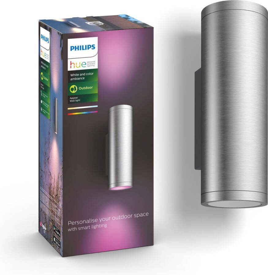 Philips Hue Appear muurlamp wit en gekleurd licht roestvrij staal