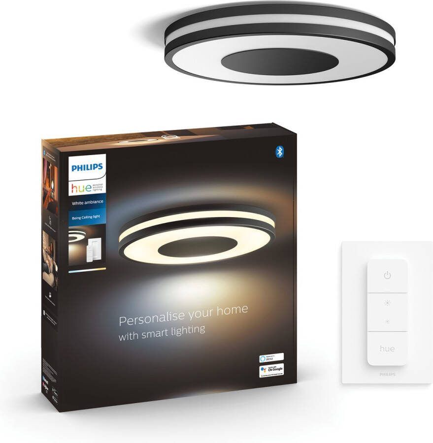 Philips Hue Being plafondlamp warm tot koelwit licht zwart Bluetooth incl. 1 dimmer switch