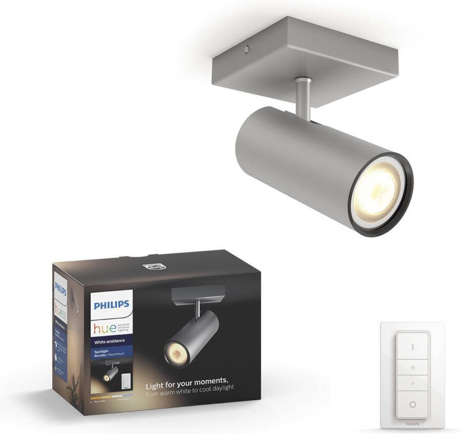 Philips Hue Buratto Opbouwspot White Ambiance GU10 Aluminium 5W Bluetooth incl. Dimmer Switch