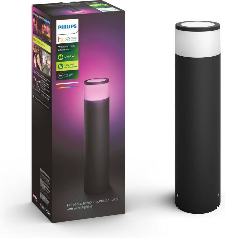 Philips Hue Calla sokkellamp wit en gekleurd licht zwart hoog laagspanning uitbreiding
