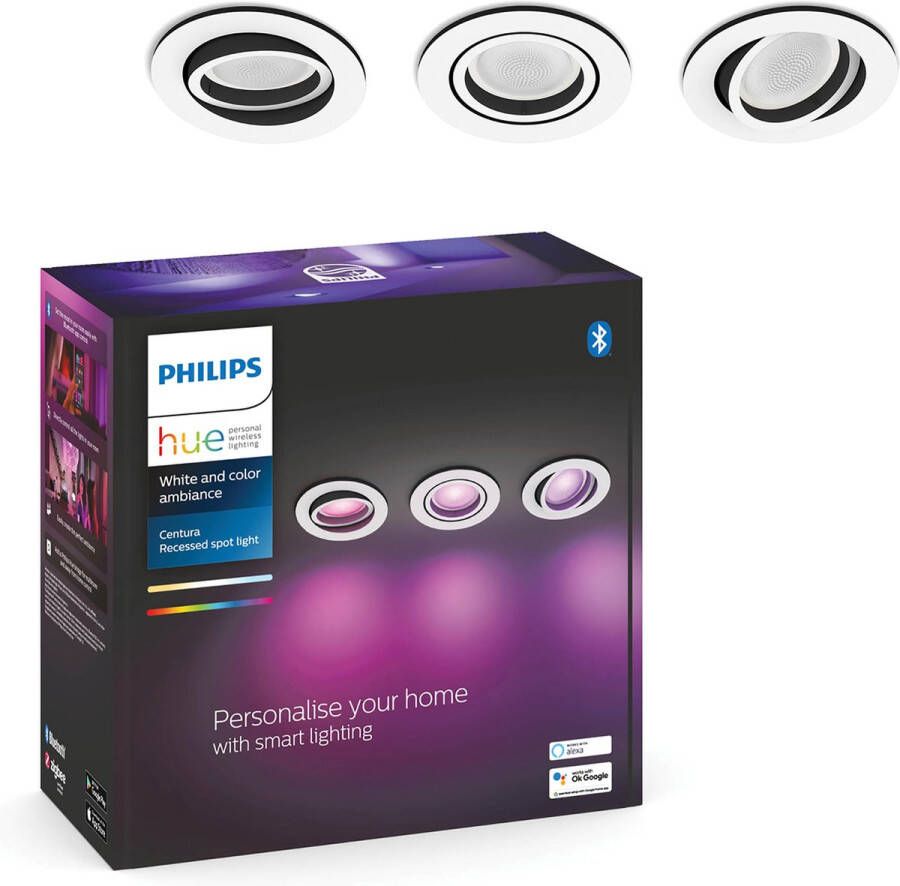 Philips Hue Centura inbouwspot White and Color Ambiance 3-pack aluminium rond Bluetooth