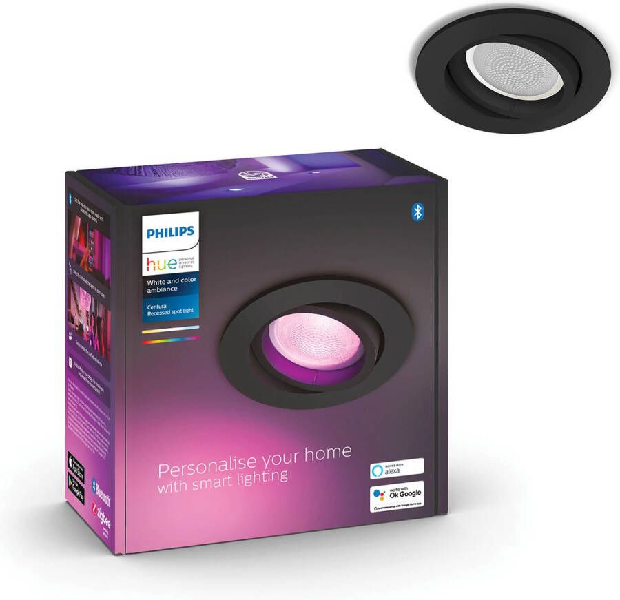 Philips Hue Centura inbouwspot White and Color Ambiance 1-spot zwart rond Bluetooth