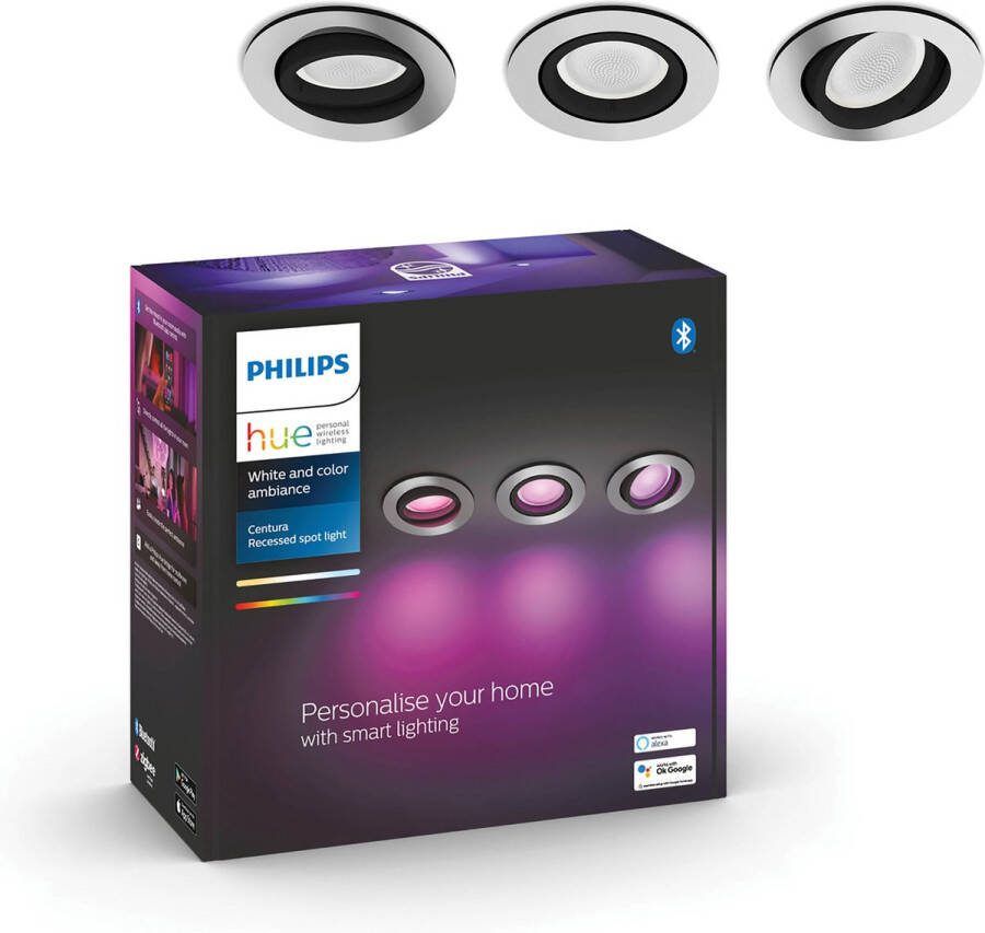 Philips Hue Centura inbouwspot wit en gekleurd licht- 3-pack aluminium rond GU10