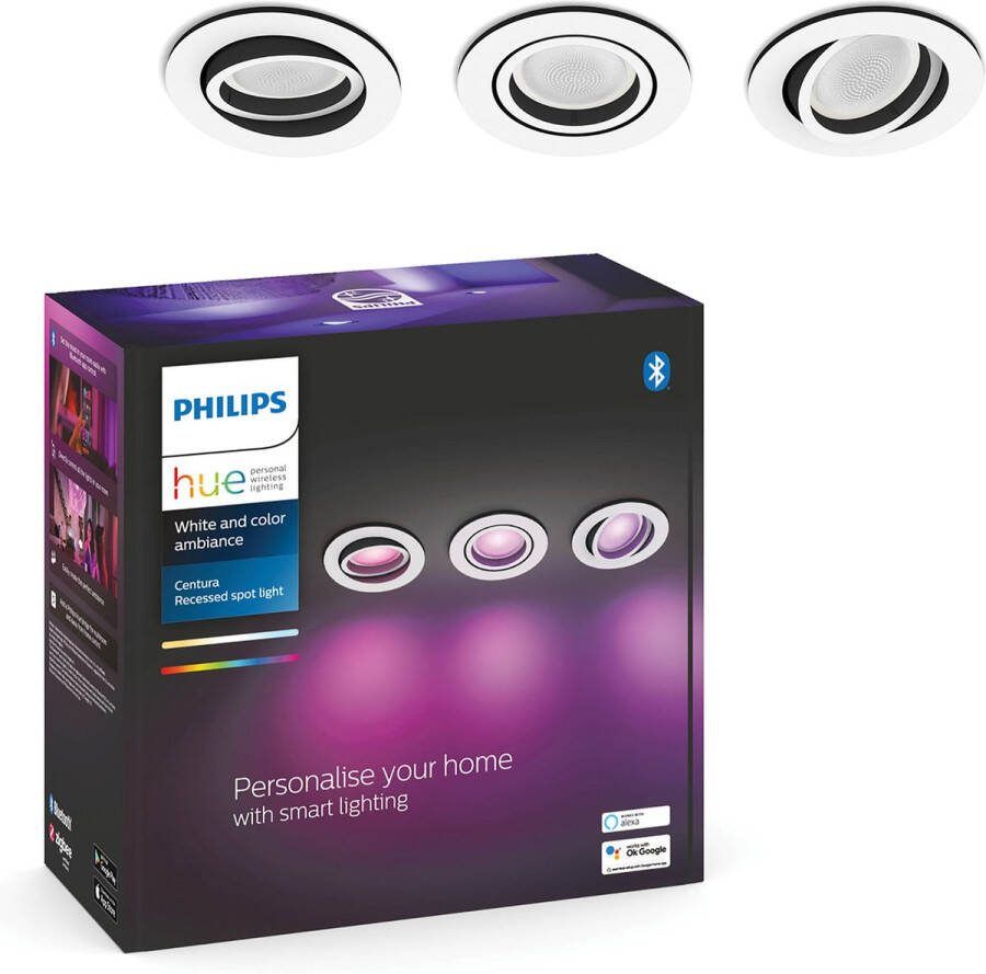 Philips Hue Centura inbouwspot wit en gekleurd wit 3-pack wit rond GU10