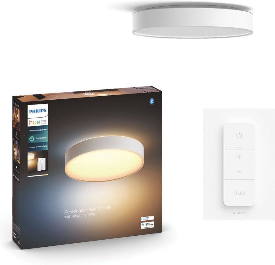 Philips Hue Devere badkamerplafondlamp warm tot koelwit licht wit 42cm 1 dimmer switch
