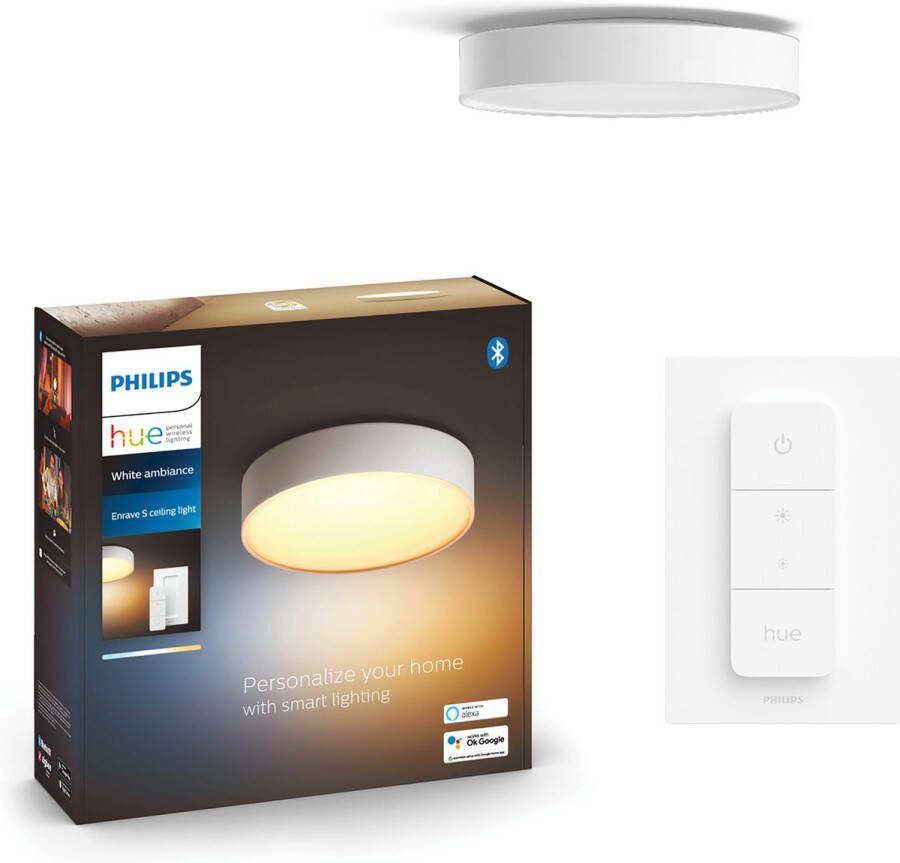 Philips Hue Enrave plafondlamp warm tot koelwit licht wit 26cm 1 dimmer switch tot koudwit