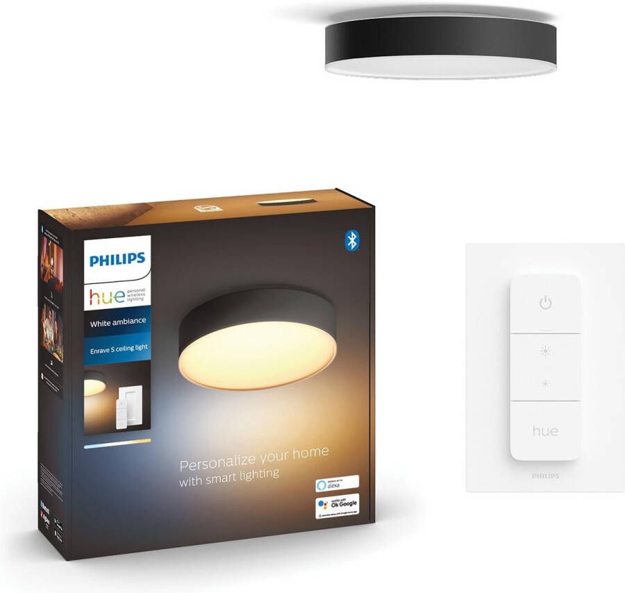 Philips Hue Enrave plafondlamp warm tot koelwit licht zwart 26cm 1 dimmer switch - Foto 2
