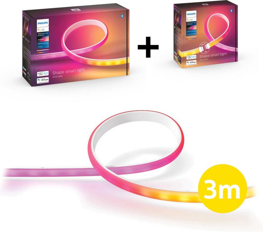 Philips Hue Gradient Lightstrip 3m White and Color Ambiance 3 Meter Led Strip Verlengbaar Ledstrip met Wit en Gekleurd Licht Dimbaar Werkt met Alexa en Google Home