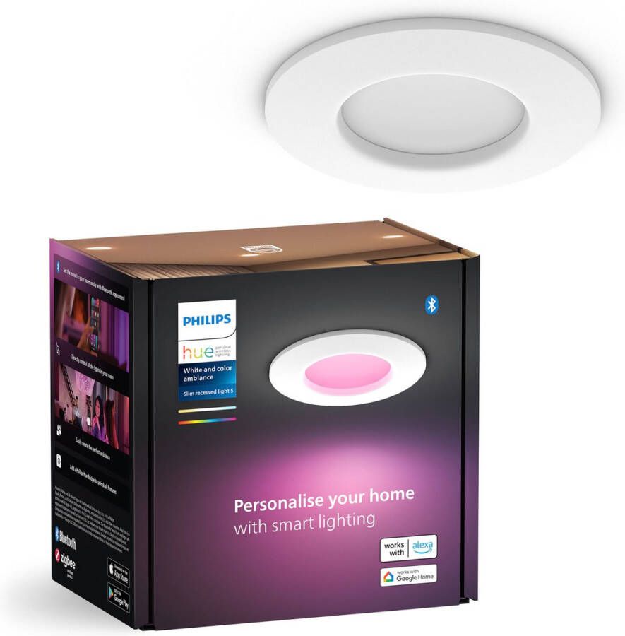 Philips Hue inbouwspot dun wit en gekleurd licht Ø90mm wit