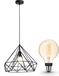 Philips Hue Jotaeme Arty Hanglamp Zwart Industrieel Incl. White Filament Globe Klein E27 37 x 38 x 150 cm Voor Woonkamer Eetkamer en Slaapkamer 1 Lichtpunt