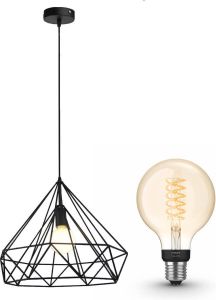 Philips Hue Jotaeme Arty Hanglamp Zwart Industrieel Incl. White Filament Globe Klein E27 45 x 48 x 150 cm Voor Woonkamer Eetkamer en Slaapkamer 1 Lichtpunt
