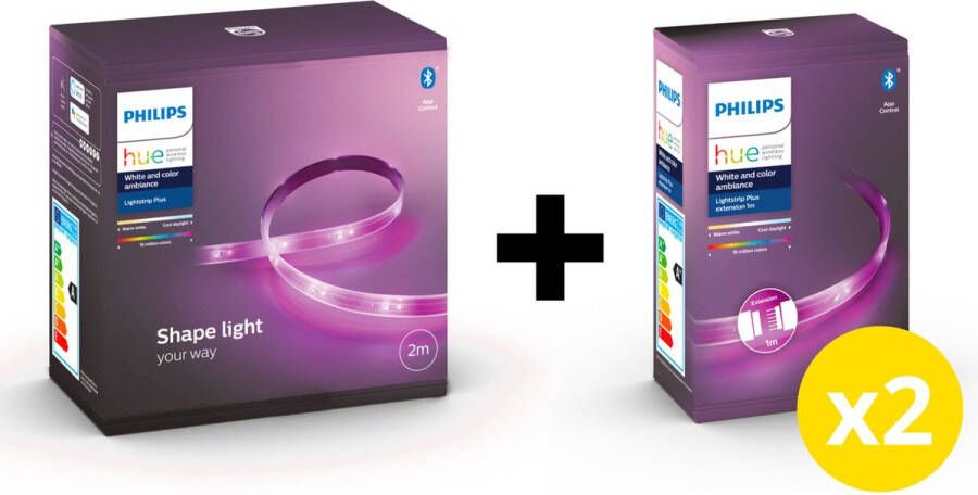 Philips Hue Ledstrip 4m Lightstrip Plus White and Color Ambiance 4 Meter Led Strip- Verlengbaar Wit en Gekleurd Licht Dimbaar Werkt met Alexa en Google Home