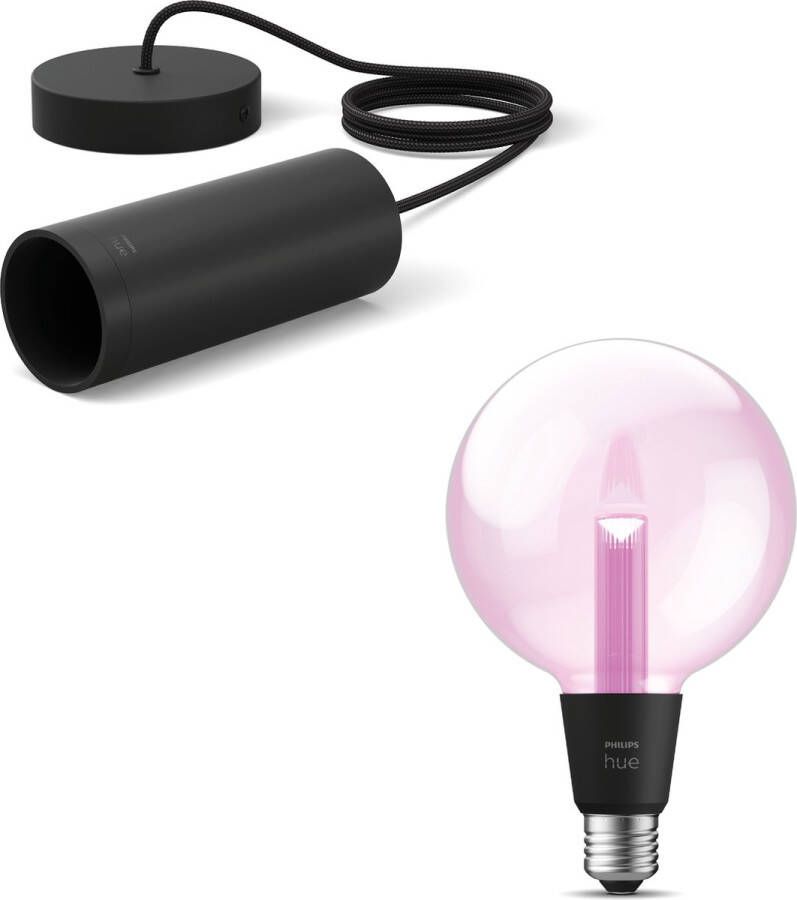 Philips Hue Lightguide Bundel Koord incl. Lightguide G125 Wit en Gekleurd Licht Hanglamp E27 Zwart