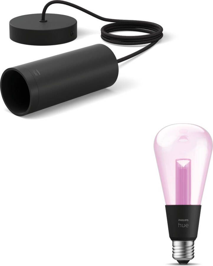 Philips Hue Lightguide Bundel Koord incl. Lightguide ST72 Wit en Gekleurd Licht Hanglamp E27 Zwart