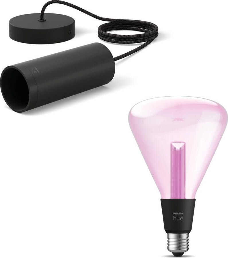 Philips Hue Lightguide Bundel Koord incl. Lightguide Triangle Wit en Gekleurd Licht Hanglamp E27 Zwart