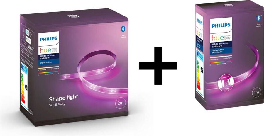 Philips Hue Lightstrip Plus 3m White and Color Ambiance 3 Meter Led Strip Verlengbaar Wit en Gekleurd Licht Dimbaar Werkt met Alexa en Google Home