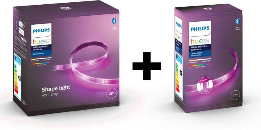 Philips Hue Lightstrip Plus 3m White and Color Ambiance 3 Meter Led Strip Verlengbaar Wit en Gekleurd Licht Dimbaar Werkt met Alexa en Google Home