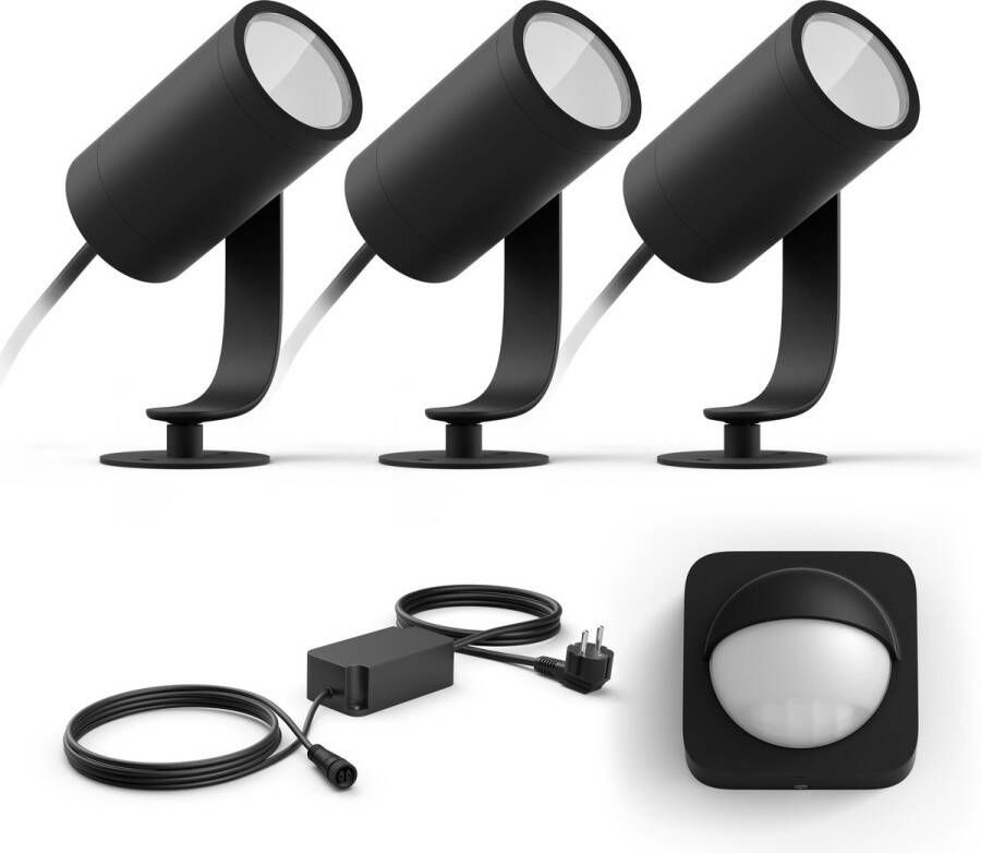 Philips Hue Lily Tuinspot Starterspakket incl. Bewegingssensor Prikspot White and Color Ambiance Grondspot Tuinspots voor Buiten Tuinverlichting 3 Spots