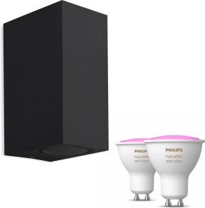 Philips Hue Mantra Kandachu Wandlamp Buiten Rechthoekig met Hue White & Color Ambiance Muurlamp 2 Lichtpunten Tuinverlichting LED Buiten Buitenlamp Zwart