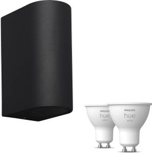 Philips Hue Mantra Kandachu Wandlamp Buiten Rond Muurlamp 2 Lichtpunten Tuinverlichting LED Buiten Buitenlamp Incl. White & Color Ambiance GU10 Zwart