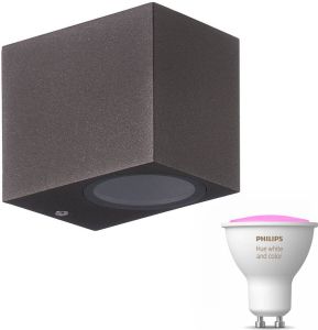 Philips Hue Mantra Kandachu Wandlamp Buiten Vierkant Muurlamp 1 Lichtpunt Tuinverlichting LED Buiten Buitenlamp Incl. White GU10 Zwart