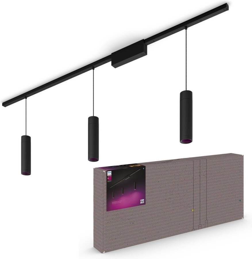 Philips Hue Perifo railverlichting plafond wit en gekleurd licht 3 hanglampen zwart basisset