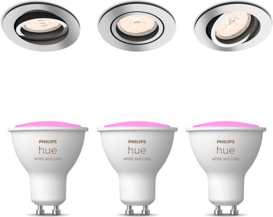 Philips Hue Philips Donegal Inbouwspots met White & Color Ambiance GU10 Wit en Gekleurd Licht Dimbaar Spotjes Inbouw 3 Stuks Chroom