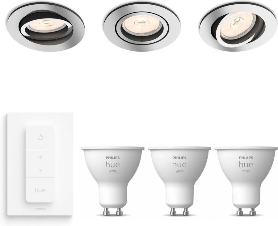 Philips Hue Philips Donegal Inbouwspots met White GU10 & Dimmer Switch LED Dimbaar Spotjes Inbouw 3 Lichtpunten Chroom