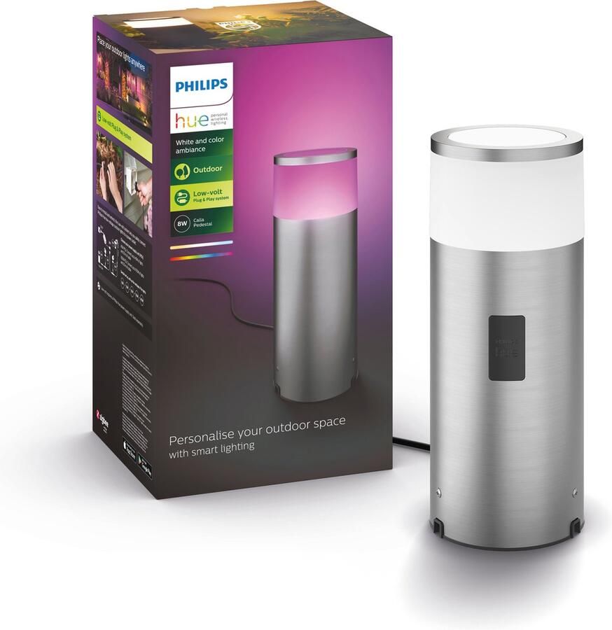 Philips Hue Calla Sokkellamp Wit En Gekleurd Licht Roestvrij Staal Laag Lowvolt Uitbreiding