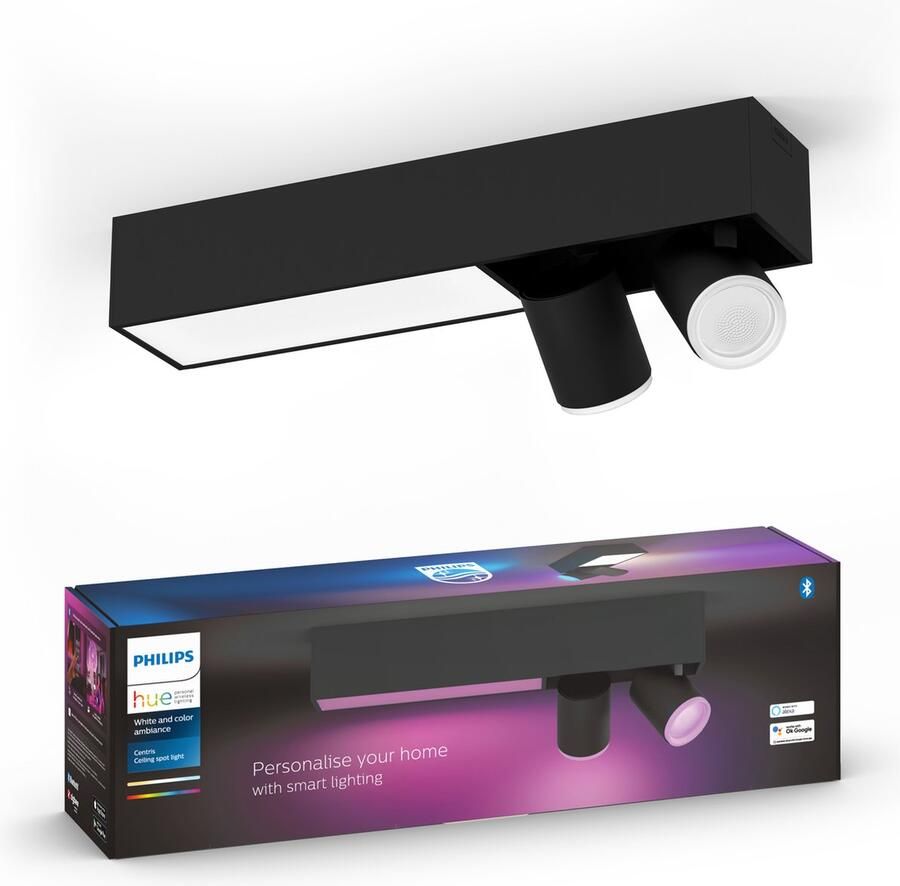 Philips Hue Centris opbouwspot wit en gekleurd licht 2-spots zwart rechthoekig
