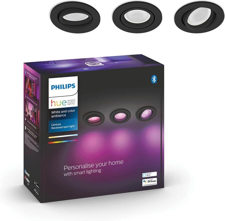 Philips Hue Centura inbouwspot wit en gekleurd wit 3-pack zwart rond GU10